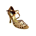 Carica immagine nella Galleria, CAROLIN QC (Marea L14) - Scarpa Da Donna Bi-Flex in Raso Seta Bronzo Con Swarovski Boreali e Tacco a Rocchetto/Slim Latino Alto
