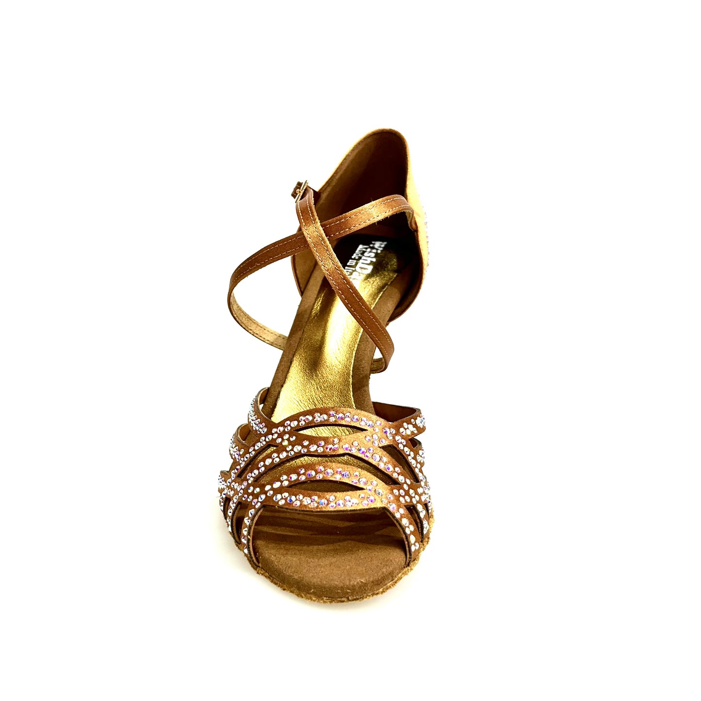 Scarpa donna CAROLIN QC Marea L14 in raso seta bronzo con Swarovski Boreali e tacco slim alto, design elegante e raffinato