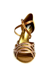 Carica immagine nella Galleria, CAROLIN QC (Marea L14) - Scarpa Da Donna Bi-Flex in Raso Seta Bronzo Con Swarovski Boreali e Tacco a Rocchetto/Slim Latino Alto
