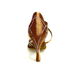 Carica immagine nella Galleria, CAROLIN QC (Marea L14) - Scarpa Da Donna Bi-Flex in Raso Seta Bronzo Con Swarovski Boreali e Tacco a Rocchetto/Slim Latino Alto
