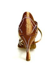 Carica immagine nella Galleria, CAROLIN QC (Marea L14) - Scarpa Da Donna Bi-Flex in Raso Seta Bronzo Con Swarovski Boreali e Tacco a Rocchetto/Slim Latino Alto
