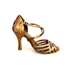 Carica immagine nella Galleria, CAROLIN QC (Marea L14) - Scarpa Da Donna Bi-Flex in Raso Seta Bronzo Con Swarovski Boreali e Tacco a Rocchetto/Slim Latino Alto
