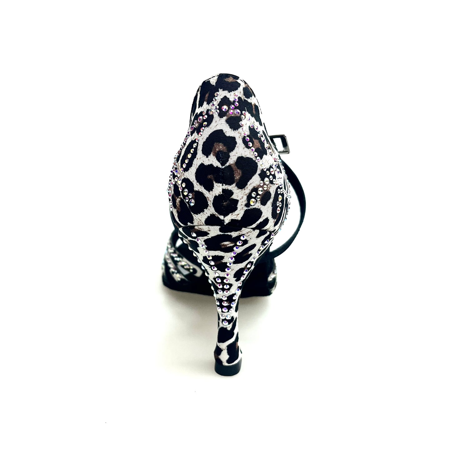 Scarpa da donna Carolin QC Wish Dance Shop in raso seta leopardato bianco con Swarovski e tacco a rocchetto slim alto