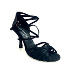 Load image into Gallery viewer, Patty QD (28QD) - Scarpa da Ballo Basica da Donna in Raso Seta Nero Nodino con 6 Fascette e Cinturino Doppio sulla Caviglia e sul Collopiede con Tacco Rocchettino
