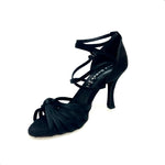 Load image into Gallery viewer, Patty QD (28QD) - Scarpa da Ballo Basica da Donna in Raso Seta Nero Nodino con 6 Fascette e Cinturino Doppio sulla Caviglia e sul Collopiede con Tacco Rocchettino
