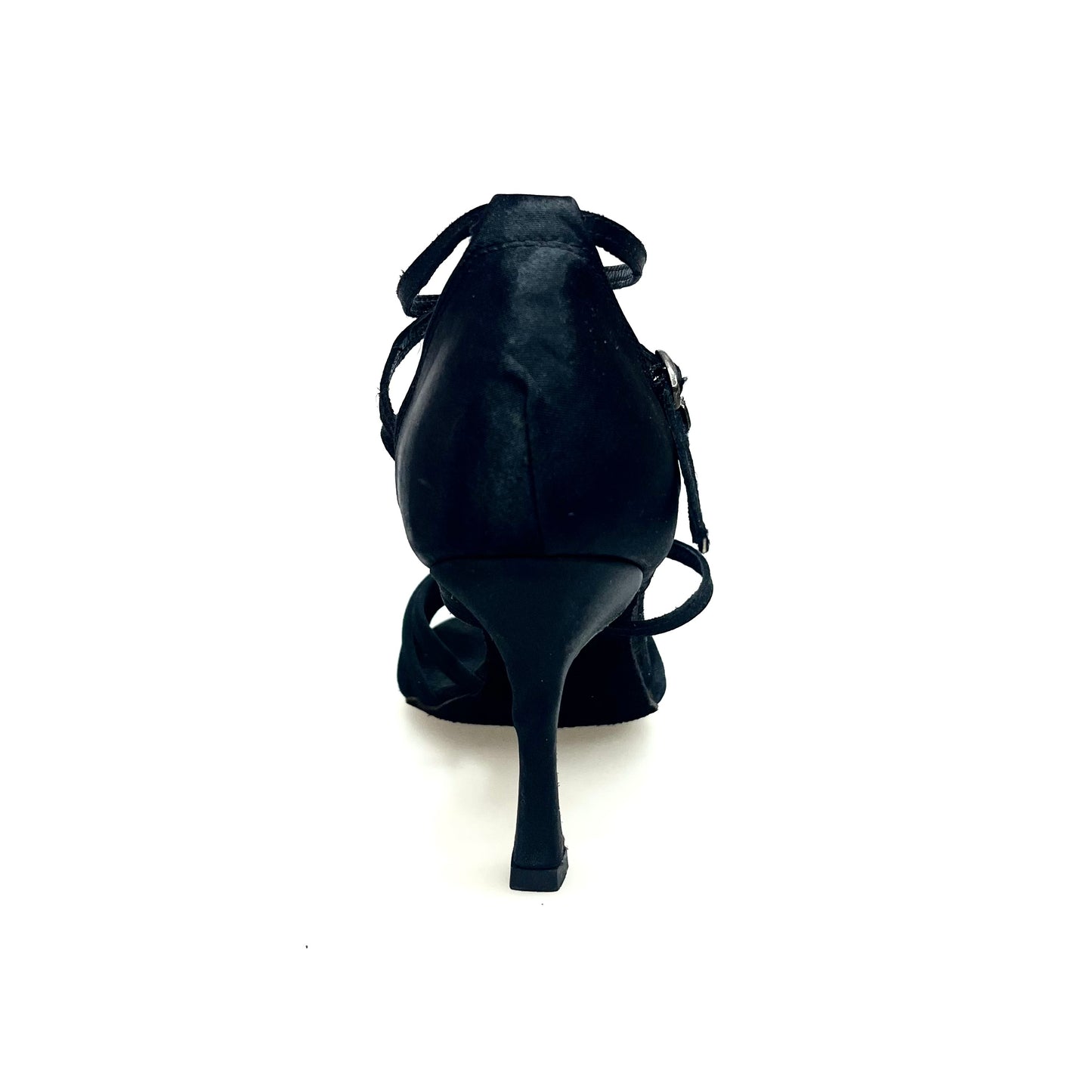 Scarpa da ballo Wish Dance Shop Patty QD in raso seta nero con fascette, cinturino doppio, tacco rocchettino e dettaglio nodino.