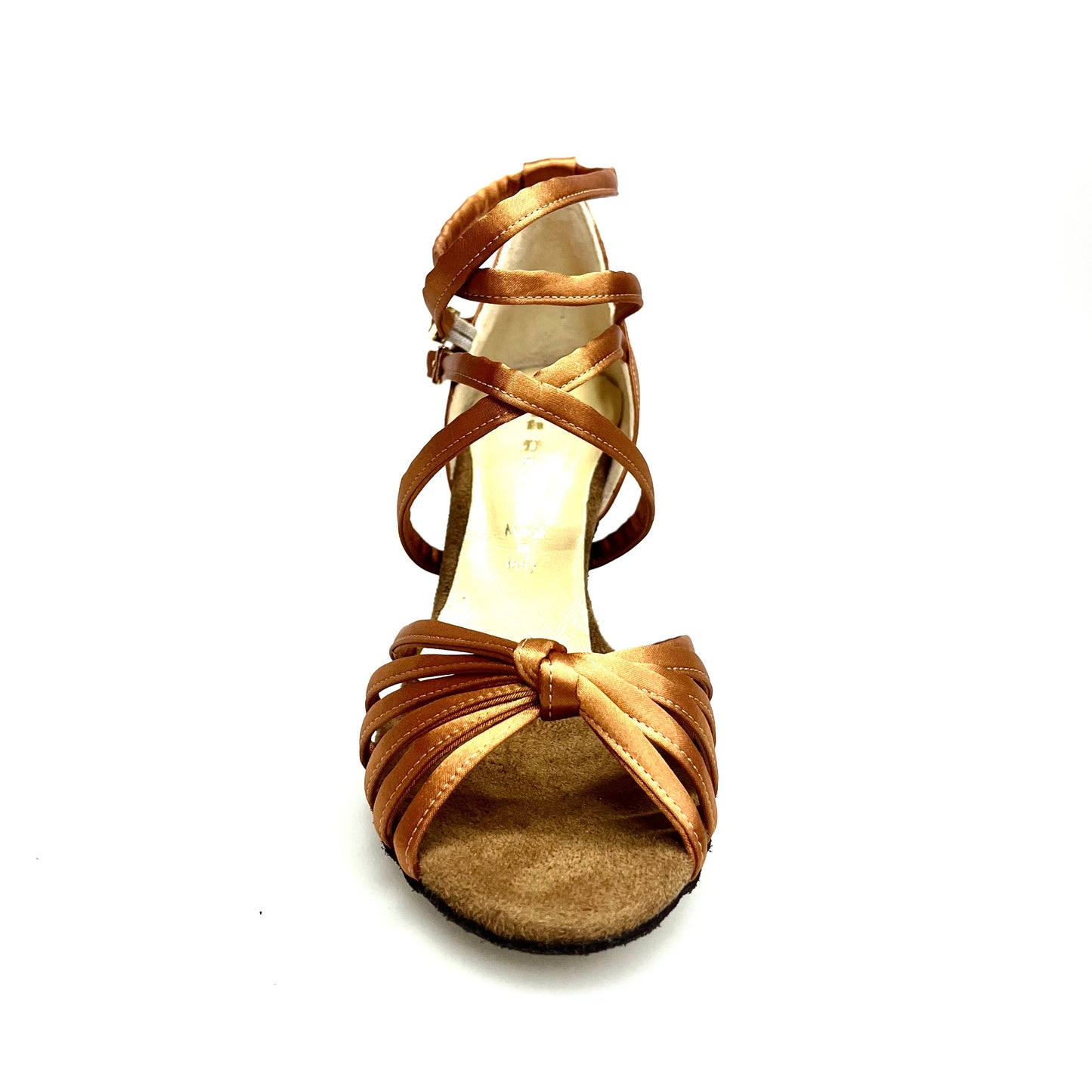 Scarpa da ballo Wishdance Patty QD in raso seta bronzo con fascette, cinturino doppio e tacco a rocchetto, donna.