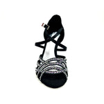 Carica immagine nella Galleria, CAROLIN QC (Marea L14) - Scarpa Da Donna Linea Bi-Flex in Raso Seta Nero Corvino Con Swarovski Boreali e Tacco a Rocchetto/Slim Latino Alto
