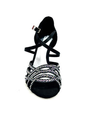 Load image into Gallery viewer, CAROLIN QC (Marea L14) - Woman&#39;s Shoe Bi-Flex Line in Black Satin Silk With Boreal Swarovski and Spool Heel / Slim Latin
