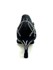 Carica immagine nella Galleria, CAROLIN QC (Marea L14) - Scarpa Da Donna Linea Bi-Flex in Raso Seta Nero Corvino Con Swarovski Boreali e Tacco a Rocchetto/Slim Latino Basso
