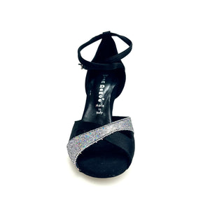 Ely QB (32QB) - Women's Black Satin Silk Satin and Boreal Silver Basic Dance Shoe with Double Ankle Strap