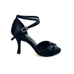 Load image into Gallery viewer, Ely QB (32QB) - Scarpa Basica da Donna in Raso Nero con Cinturino doppio sulla Caviglia Tacco a Rocchettino
