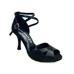 Load image into Gallery viewer, Ely QB (32QB) - Scarpa Basica da Donna in Raso Nero con Cinturino doppio sulla Caviglia Tacco a Rocchettino
