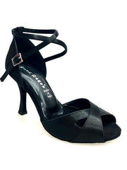 Load image into Gallery viewer, Ely QB (32QB) - Scarpa Basica da Donna in Raso Nero con Cinturino doppio sulla Caviglia Tacco a Rocchettino
