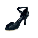 Load image into Gallery viewer, Ely QB (32QB) - Scarpa Basica da Donna in Raso Nero con Cinturino doppio sulla Caviglia Tacco a Rocchettino
