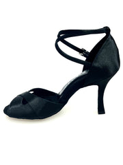 Load image into Gallery viewer, Ely QB (32QB) - Scarpa Basica da Donna in Raso Nero con Cinturino doppio sulla Caviglia Tacco a Rocchettino
