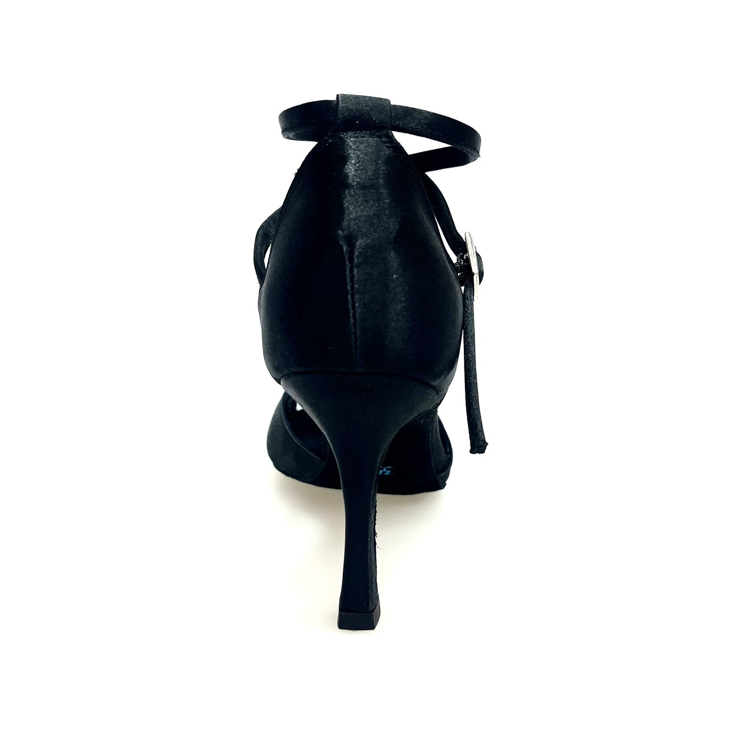 Scarpa da donna Ely QB Wish Dance Shop in raso nero con cinturino doppio alla caviglia e tacco a rocchetto.