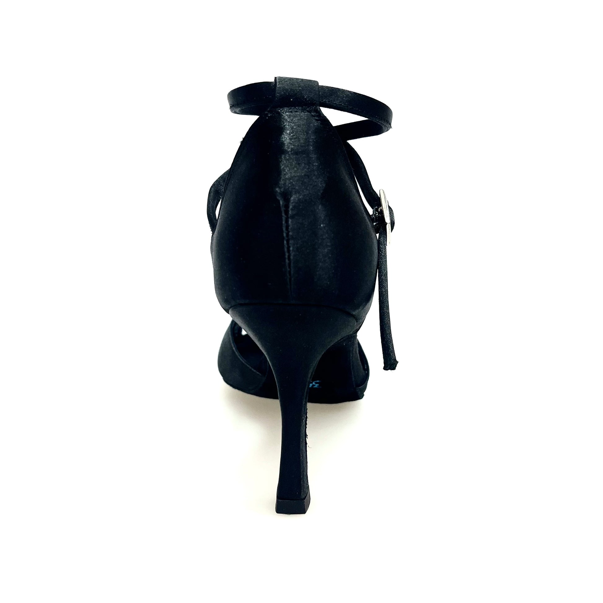 Scarpa da donna Ely QB Wish Dance Shop in raso nero con cinturino doppio alla caviglia e tacco a rocchetto.