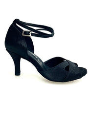 Load image into Gallery viewer, Ely QB (32QB) - Scarpa Basica da Donna in Raso Nero con Cinturino doppio sulla Caviglia co Tacco Spillo Largo
