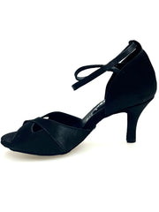 Load image into Gallery viewer, Ely QB (32QB) - Scarpa Basica da Donna in Raso Nero con Cinturino doppio sulla Caviglia co Tacco Spillo Largo
