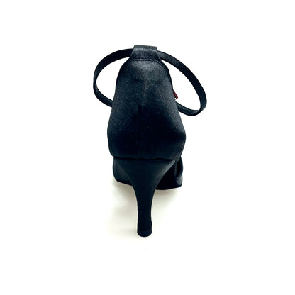 Scarpa da donna Ely QB Wish Dance Shop in raso nero con cinturino doppio sulla caviglia e tacco spillo largo.