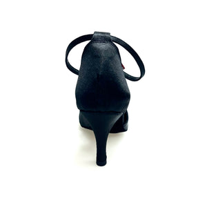 Ely QB (32QB) - Scarpa Basica da Donna in Raso Nero con Cinturino doppio sulla Caviglia co Tacco Spillo Largo