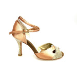 Carica immagine nella Galleria, Ely QB (32QB) - Scarpa Basica da Donna in Raso Carne e Prisma Boreale Oro con Cinturino Doppio sulla Caviglia e Tacco Rocchettino
