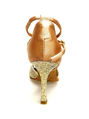 Carica immagine nella Galleria, Ely QB (32QB) - Scarpa Basica da Donna in Raso Carne e Prisma Boreale Oro con Cinturino Doppio sulla Caviglia e Tacco Rocchettino
