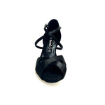 Load image into Gallery viewer, Ely QC (32QC) - Women&#39;s Basic Shoe in Black Satin with memorex Cushion and Crossed Strap on the Foot Neck
