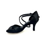Load image into Gallery viewer, Ely QC (32QC) - Women&#39;s Basic Shoe in Black Satin with memorex Cushion and Crossed Strap on the Foot Neck
