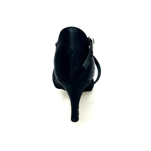 Ely QC (32QC) - Scarpa Basica Da donna in Raso Nero con Cuscino memorex e Cinturino Incrociato sul Collo Piede e Tacco Spillo Largo