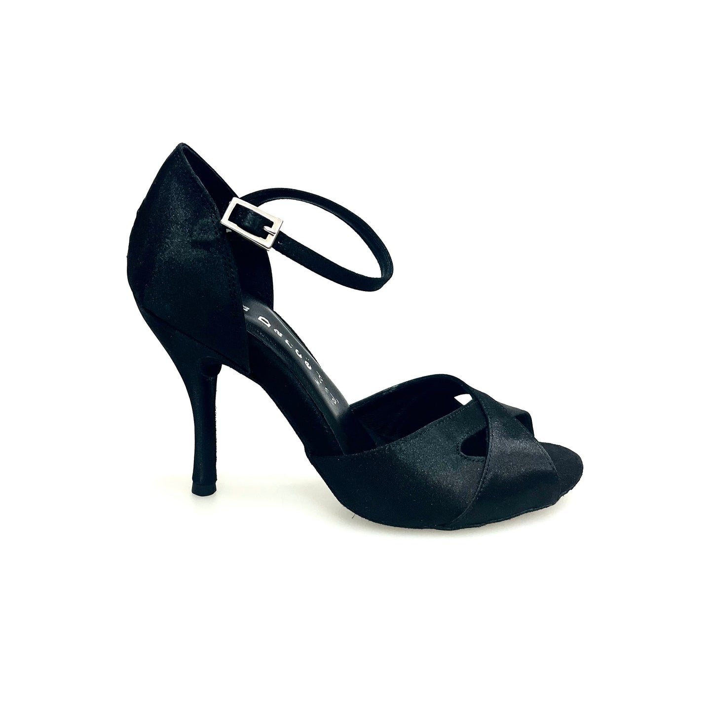 Scarpa da ballo Wishdance Ely QA 32QA B in raso nero con cinturino singolo e tacco spillo, design elegante e comodo per donne