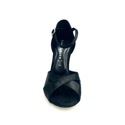 Scarpa da ballo Wishdance Ely QA 32QA B in raso nero con cinturino singolo e tacco spillo, ideale per danze eleganti.