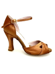 Carica immagine nella Galleria, Ely QA (32QA) - Scarpa Basica da donna in Raso Bronzo con cinturino singolo alla caviglia e Tacco Rocchetto
