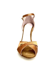 Carica immagine nella Galleria, Ely QA (32QA) - Scarpa Basica da donna in Raso Bronzo con cinturino singolo alla caviglia e Tacco Rocchetto
