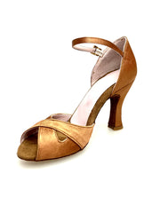 Carica immagine nella Galleria, Ely QA (32QA) - Scarpa Basica da donna in Raso Bronzo con cinturino singolo alla caviglia e Tacco Rocchetto
