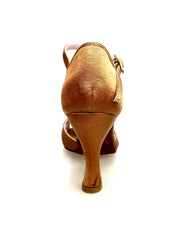 Carica immagine nella Galleria, Ely QA (32QA) - Scarpa Basica da donna in Raso Bronzo con cinturino singolo alla caviglia e Tacco Rocchetto
