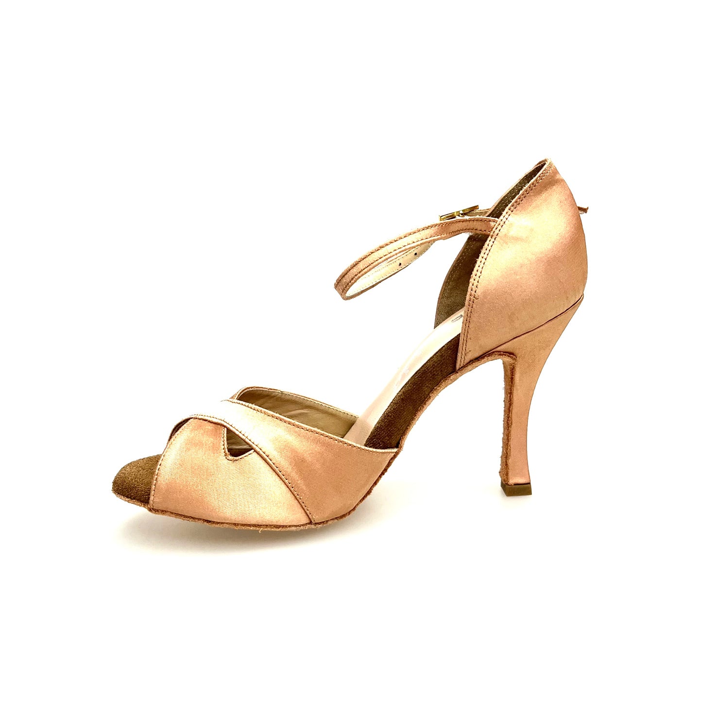 Scarpa Wishdance Ely QA 32QA da donna in raso carne con cinturino alla caviglia e tacco rocchetto.