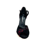 Carica immagine nella Galleria, Ely QA (32QA) - Scarpa da Donna in Pizzo fiore Nero Base Raso Rosso e Camoscio Nero
