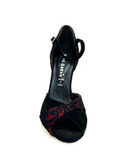 Load image into Gallery viewer, Ely QA (32QA) - Scarpa da Donna in Pizzo fiore Nero Base Raso Rosso e Camoscio Nero
