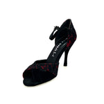 Carica immagine nella Galleria, Ely QA (32QA) - Scarpa da Donna in Pizzo fiore Nero Base Raso Rosso e Camoscio Nero
