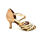 Carica immagine nella Galleria, CAROLIN QC (Marea L14) - Scarpa Da Donna Linea Biflex in Raso Seta Carne Con Swarovski Boreali e Tacco a Rocchetto/Slim Latino Basso
