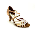 Carica immagine nella Galleria, CAROLIN QC (Marea L14) - Scarpa Da Donna Linea Biflex in Raso Seta Carne Con Swarovski Boreali e Tacco a Rocchetto/Slim Latino Basso
