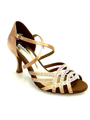 Carica immagine nella Galleria, CAROLIN QC (Marea L14) - Scarpa Da Donna Linea Biflex in Raso Seta Carne Con Swarovski Boreali e Tacco a Rocchetto/Slim Latino Basso
