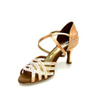 Carica immagine nella Galleria, CAROLIN QC (Marea L14) - Scarpa Da Donna Linea Biflex in Raso Seta Carne Con Swarovski Boreali e Tacco a Rocchetto/Slim Latino Basso
