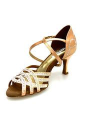 Carica immagine nella Galleria, CAROLIN QC (Marea L14) - Scarpa Da Donna Linea Biflex in Raso Seta Carne Con Swarovski Boreali e Tacco a Rocchetto/Slim Latino Basso
