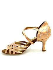 Carica immagine nella Galleria, CAROLIN QC (Marea L14) - Scarpa Da Donna Linea Biflex in Raso Seta Carne Con Swarovski Boreali e Tacco a Rocchetto/Slim Latino Basso
