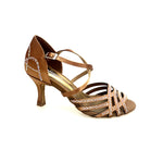 Load image into Gallery viewer, CAROLIN QC (Marea L14) - Scarpa Da Donna Bi-Flex in Raso Seta Bronzo Con Swarovski Boreali e Tacco a Rocchetto/Slim Latino Basso
