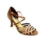 Load image into Gallery viewer, CAROLIN QC (Marea L14) - Scarpa Da Donna Bi-Flex in Raso Seta Bronzo Con Swarovski Boreali e Tacco a Rocchetto/Slim Latino Basso
