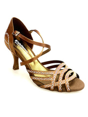 Carica immagine nella Galleria, CAROLIN QC (Marea L14) - Scarpa Da Donna Bi-Flex in Raso Seta Bronzo Con Swarovski Boreali e Tacco a Rocchetto/Slim Latino Basso
